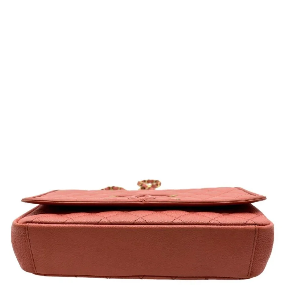 CHANEL  CC Filigree Small Flap Caviar Leather Crossbody Bag Pink - Picture 8 of 14